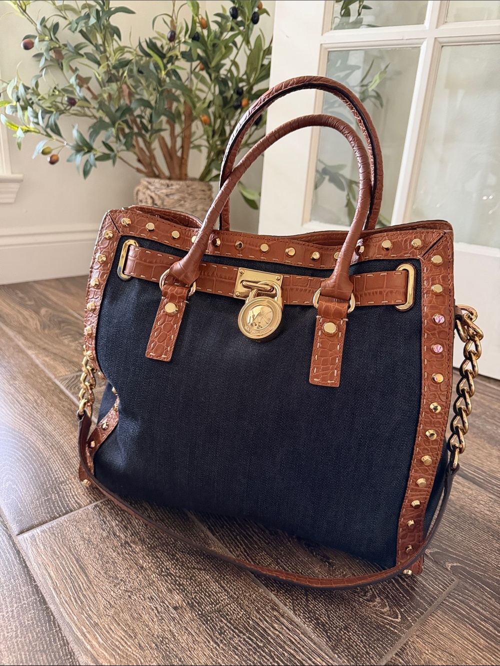 Michael Kors Navy Denim Hamilton with Gold Hardware